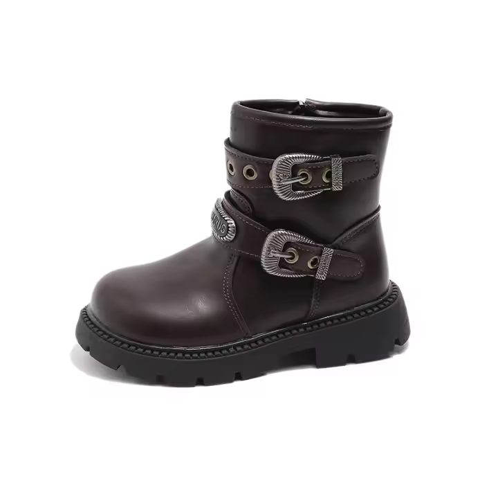 Botas de piel antideslizantes para niña, zapatos versátiles y elegantes, suela suave, estilo británico, otoño/invierno, 2024 - 1