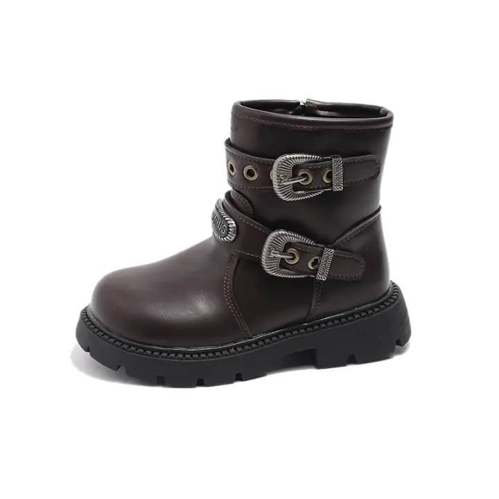 Botas de piel antideslizantes para niña, zapatos versátiles y elegantes, suela suave, estilo británico, otoño/invierno, 2024 - 1