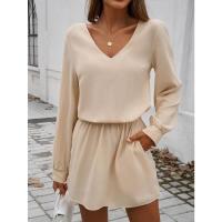 Vestido de manga larga para mujer, elegante color sólido, de moda, suelto, informal, barato - details 18