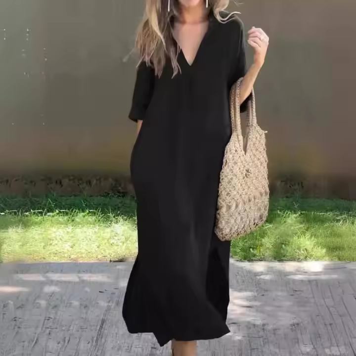 BUNO-Vestido con cuello en V para mujer, moda - 1