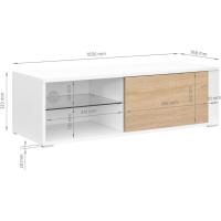 Salón Moderno, Puerta con Sistema Click, Estante de Cristal Templado, Muy Resistente, Fabricado en Europa, Color Roble - details 10