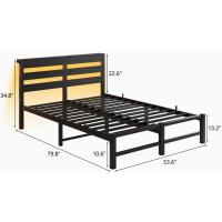 Marco de cama doble con estación de carga y luces LED, plataforma de metal resistente, marco de cama doble de 135 x 190 cm con cabecero de madera con almacenamiento, no necesita - details 1