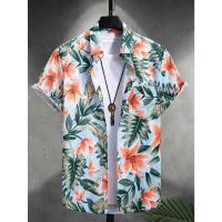 Camisa casual de manga corta con botones de albahaca rosa para hombre, playa con camisa estilo hawaiano - details 3