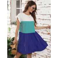 Vestido suelto con bloques de color, informal, con mangas con volantes, corte ajustado - details 26