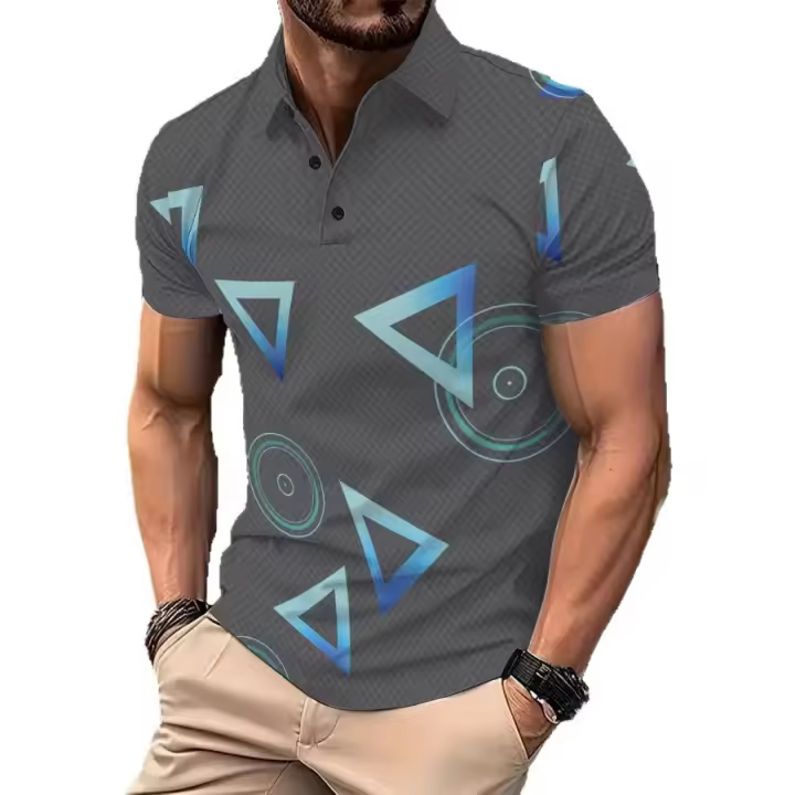 Camisa de golf informal para hombre, manga corta, estilo clásico de moda, estampado digital geométrico, polo de verano - 1