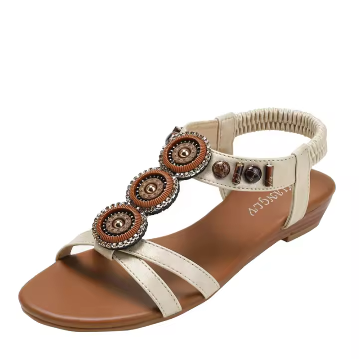 Sandalias de cuña estilo étnico, novedad verano 2025, zapatos de playa bohemios con cuentas, sandalias romanas antideslizantes - 1