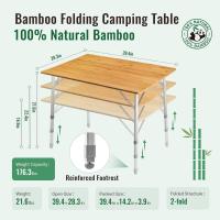 Mesa de Camping Plegable de bambú de 100 x 72 cm para 4 a 6 Personas, Marco Estable de Aluminio, 3 Alturas Ajustables con Bolsa de Transporte para jardín, Picnic, Camping - details 2