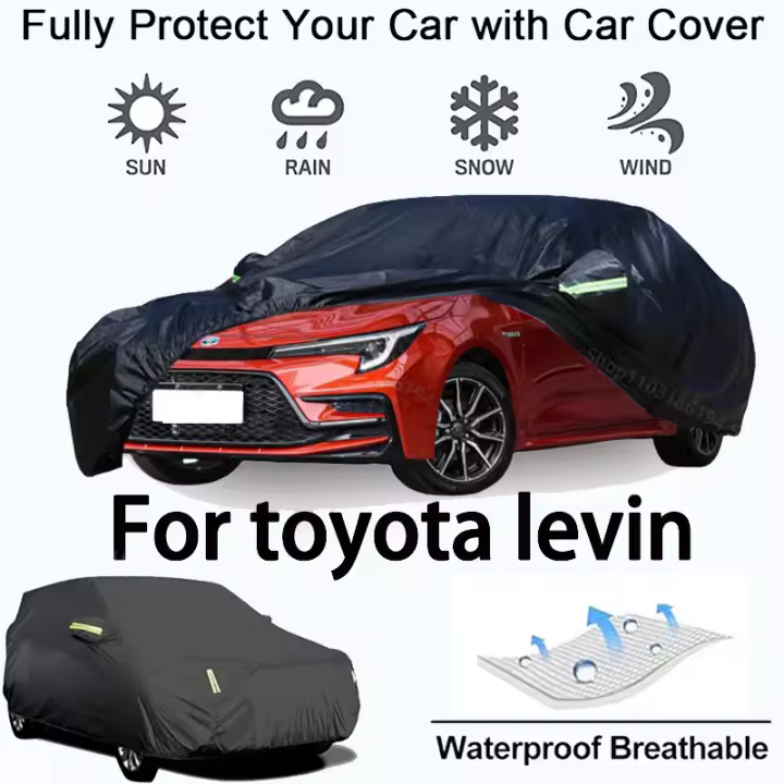 Cubierta completa para automóvil para Toyota Levin Equipo de protección para exteriores-Anti nieve, protector solar, accesorios para automóviles impermeables y a prueba de polvo-negro - 1
