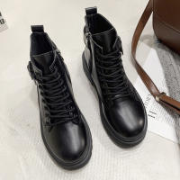 Moda casual muffin botas de mujer negras de suela gruesa con cordones y suela gruesa - details 24