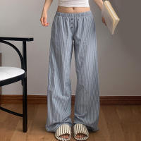 BUNO-Pantalones de encaje a rayas para mujer, Pantalones rectos de pierna ancha con cintura elástica y cordón, ropa de calle holgada para primavera y verano, pantalones de chándal informales - details 60