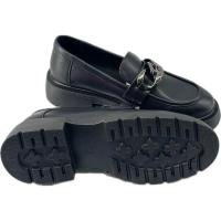 Mocasines personalizados con punta redonda, zapatos mocasines gruesos de 3cm para mujer, color negro y marrón, hebilla de zapato de metal - details 4