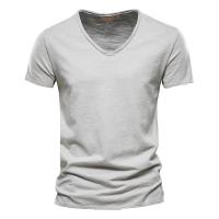 Camiseta de algodón para hombre, cuello en V, diseño de moda, ajustada, sólida, camisetas para hombre, camisetas de manga corta - details 3