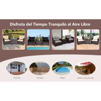 Conjunto de Muebles de Jardín, 3 Piezas de Ratán para Exterior, 2 Sillones con Cojines y 1 Mesa