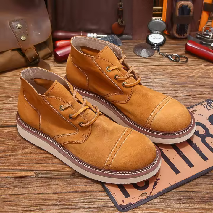 Botas de cuero de alta gama para hombre, zapatos altos de cuero esmerilado de piel de vaca pura - 1