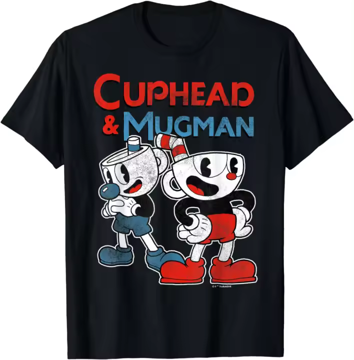 Mugman-Camiseta de manga corta con cuello redondo para adulto, camisa de corte clásico, color negro - 1