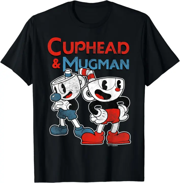 Mugman-Camiseta de manga corta con cuello redondo para adulto, camisa de corte clásico, color negro - 1