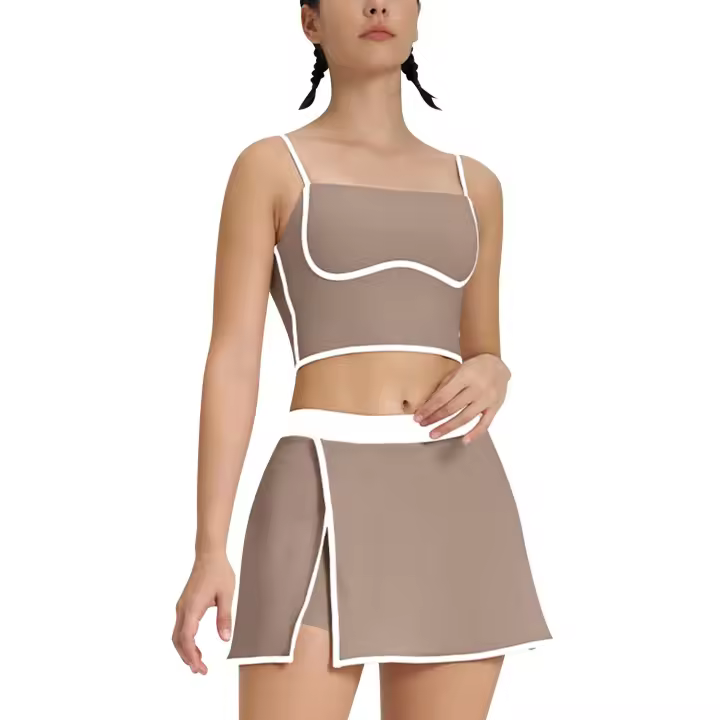 Mini tenis atlético Crop Top lencería de moda para mujer con abertura lateral Golf Jogger Polo Cheer Set con falda - 1