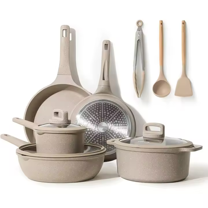 Juego de Sartenes de Cocina Antiadherentes, Batería de Cocina con Tapas, Espátula, Pinzas, Libre de PFOA-11Piezas - 1