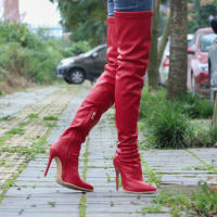 Botas Largas de Moda para Mujer 2025 Punta Afilada, Tacón Alto, Delgado Cuero Sintético - details 5