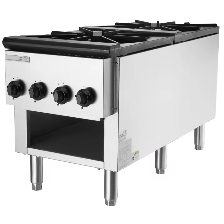 SucceBuy Estufa de gas comercial de 52 KW con 2 quemadores, propano y gas natural, placa calefactora de encimera de acero inoxidable - 1