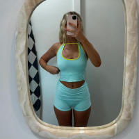BUNO-Conjunto de Top corto sin mangas y Falda corta para mujer, ropa de playa, Top de tubo con cuello Halter, traje de ocio ajustado de tiro bajo, traje con contraste de Color - details 7