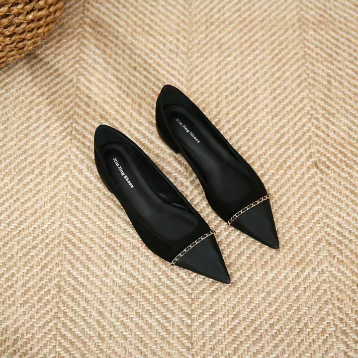 Nuevo estilo elegante de celebridad, cadena dorada, zapatos individuales de tacón bajo, zapatos individuales casuales - 1