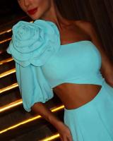 Maxi apliques con hombros descubiertos, cintura de una sola manga, vestido midi de boda de noche para mujer grande - details 7