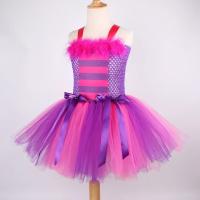 en el país de las Maravillas Cheshire gato niñas tutú vestido rosa caliente púrpura dibujos animados tul niñas vestido de fiesta niños Halloween Cosplay - details 5