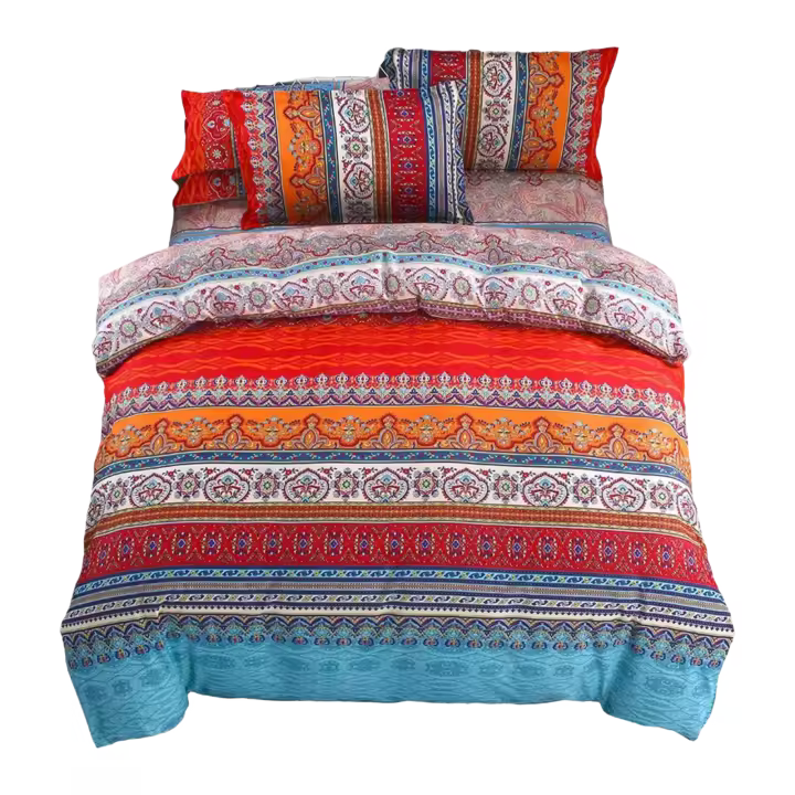 Funda nórdica Bohemia tamaño King, roja y azul, con fundas de almohada, juego de cama marroquí de microfibra suave - 1