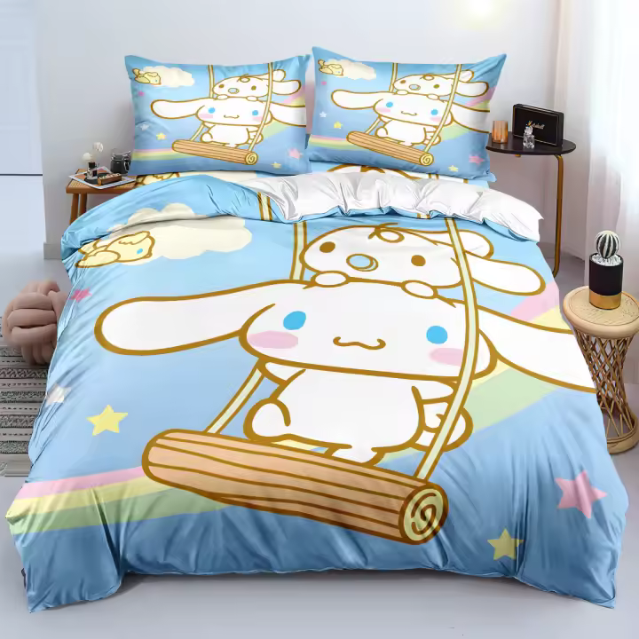 Juego de Ropa de Cama de Dibujos Animados Cinnamoroll Cojín de Confort, Funda de Cama, Funda de Almohada para Niños y Adultos 2-3 Piezas - 1