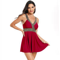 Traje de baño de dos piezas para mujer, bañador de color liso con pantalones de seguridad y falda, talla grande, 2024 - details 14