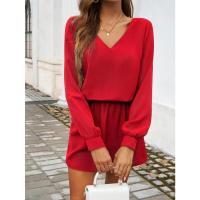 Vestido de manga larga para mujer, elegante color sólido, de moda, suelto, informal, barato - details 13