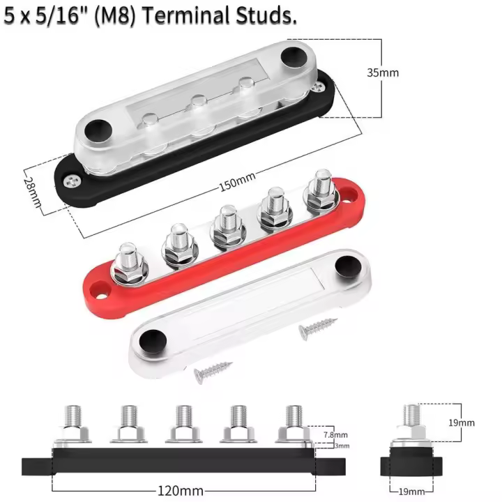Barra negativa para coche, Terminal 150A, bloque de distribución de energía de 12V, Bus Terminal M8 para barco automotriz - 1