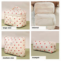 Bolsa De Maquillaje Para Mujer Estilo Fashion Con Diseño De Fresa Bolsa De Cosméticos Portátil Y Cute Bolso De Almacenamiento Para Viajes Cierre De Cremallera Material PU Y Algodón - details 3