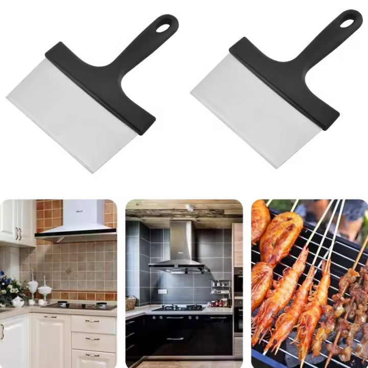Raspador de parrilla negro con mango de PP de acero inoxidable, herramientas de cocina fáciles de limpiar, 2 uds. - 1
