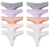 10PCS Conjunto De Bragas De Algodón Para Mujer Estilo Deportivo Y Sexy Transpirables Cómodas Y Suaves G-Strings En Rayas - details 9