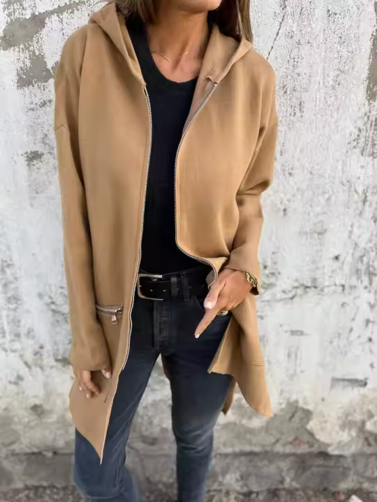 Chaqueta de color liso para mujer, sudadera con capucha, moda de otoño - 1