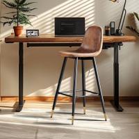 Taburete de Bar Industrial Vintage Altura de 72,5cm, Diseño de Resalto y Reposapiés, Tapizado de Gamuza, Marrón - details 11