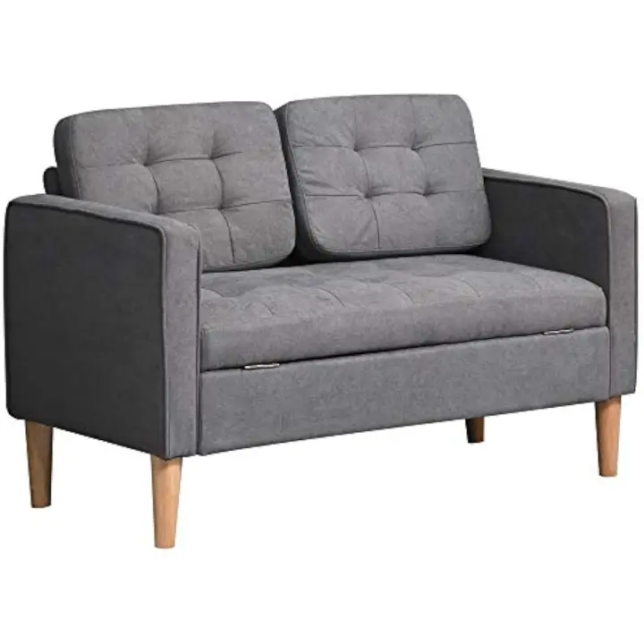 Sofá de 2 plazas, sofá con espacio de almacenamiento, patas de madera, sofá tapizado con aspecto de terciopelo para salón, dormitorio, 117x 62 x 78 cm, gris - 1