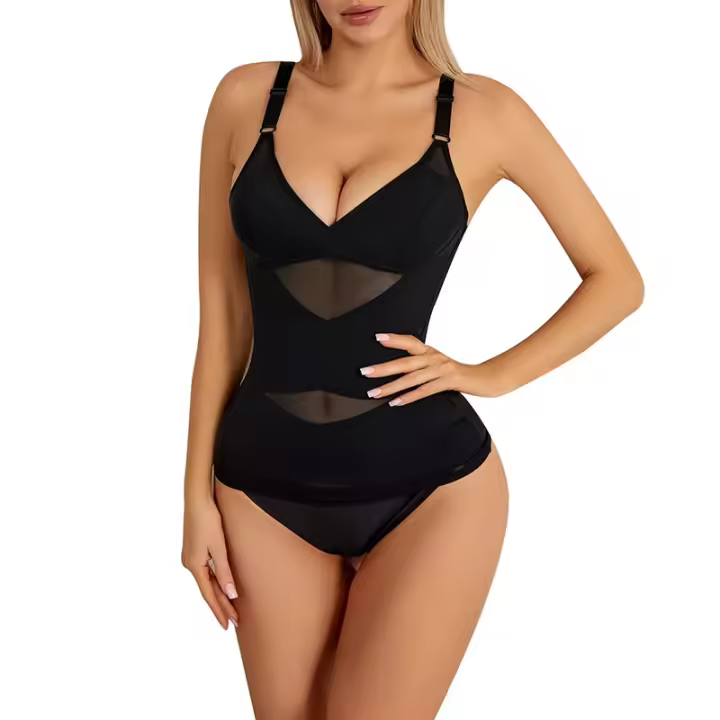 Corsé de Malla Cruzado de Compresión para Mujer Ropa Moldeadora con Control de Barriga - 1