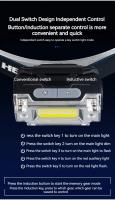 Linterna frontal COB con Sensor, 5 modos, miniiluminación frontal de trabajo, recargable, para exteriores, ciclismo, pesca - details 6