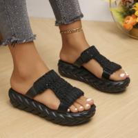 Zapatillas tejidas ligeras de suela gruesa de gran tamaño para mujer, nuevas sandalias casuales de punta redonda de lana. - details 4
