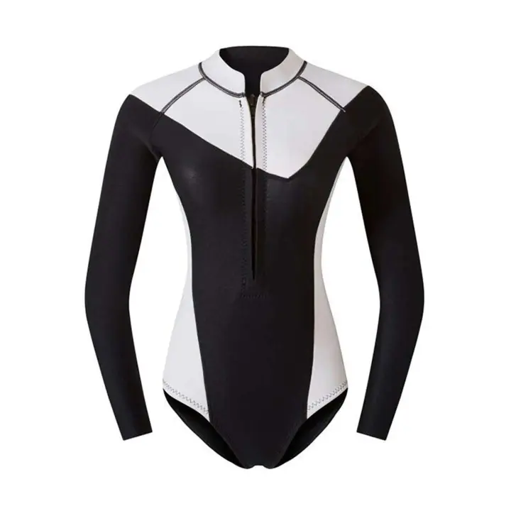 Traje de neopreno estilo Bikini de 2mm, traje de buceo de manga larga para mujer, ropa de playa para surf y snorkeg, traje de baño de una pieza a prueba de sol - 1