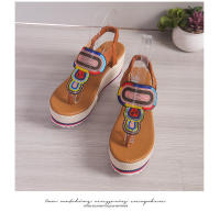 Tamaño grande para mujer, novedad de verano, sandalias coloridas con suela gruesa y tacón con diamantes de imitación - details 17
