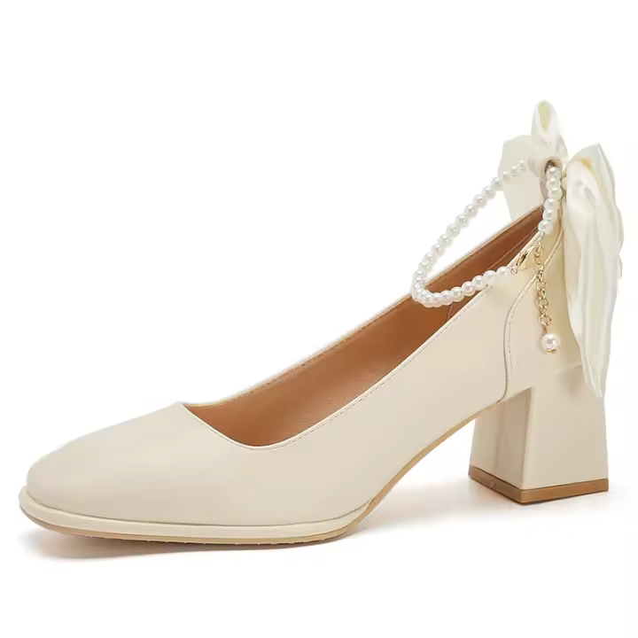 Mary Jane tacones altos de las mujeres 2025 primavera y verano nuevo arco francés zapatos de boda temperamento versátil suave cabeza cuadrada zapatos individuales - 1