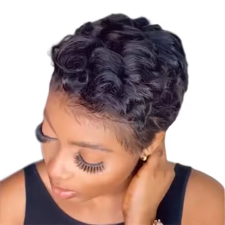 2025 Nuevo corte humano corto Pixie sin pegamento rizado peluca afroamericana fibra resistente al calor pelucas de uso diario - 1