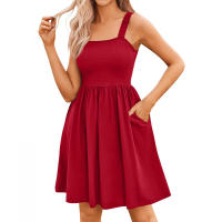 Vestido informal de verano con cuello cuadrado y bolsillos para mujer, chaleco bonito sin mangas de cintura alta con palabras - details 8