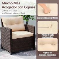 Conjunto de jardín exterior de ratán de 3 piezas, 1 mesa auxiliar de vidrio templado y 2 sillas con cojines, muebles de jardín terraza balcón exterior (negro) - details 28