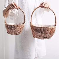 Cesta tejida a mano para niña de las flores con asa, cesta de almacenamiento de sauce, cesta de Picnic de mimbre vacía, cestas para niña de las flores de boda - details 3