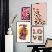 JUBEER Arte de Pared de Leopardo y Tigre Estilo Vintage Póster de Imagen de Niña con Flor - details 2